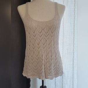 Cream Scoop‎ Neck Open Knit Crochet Scallop Edge Tank Angel Kiss  Large